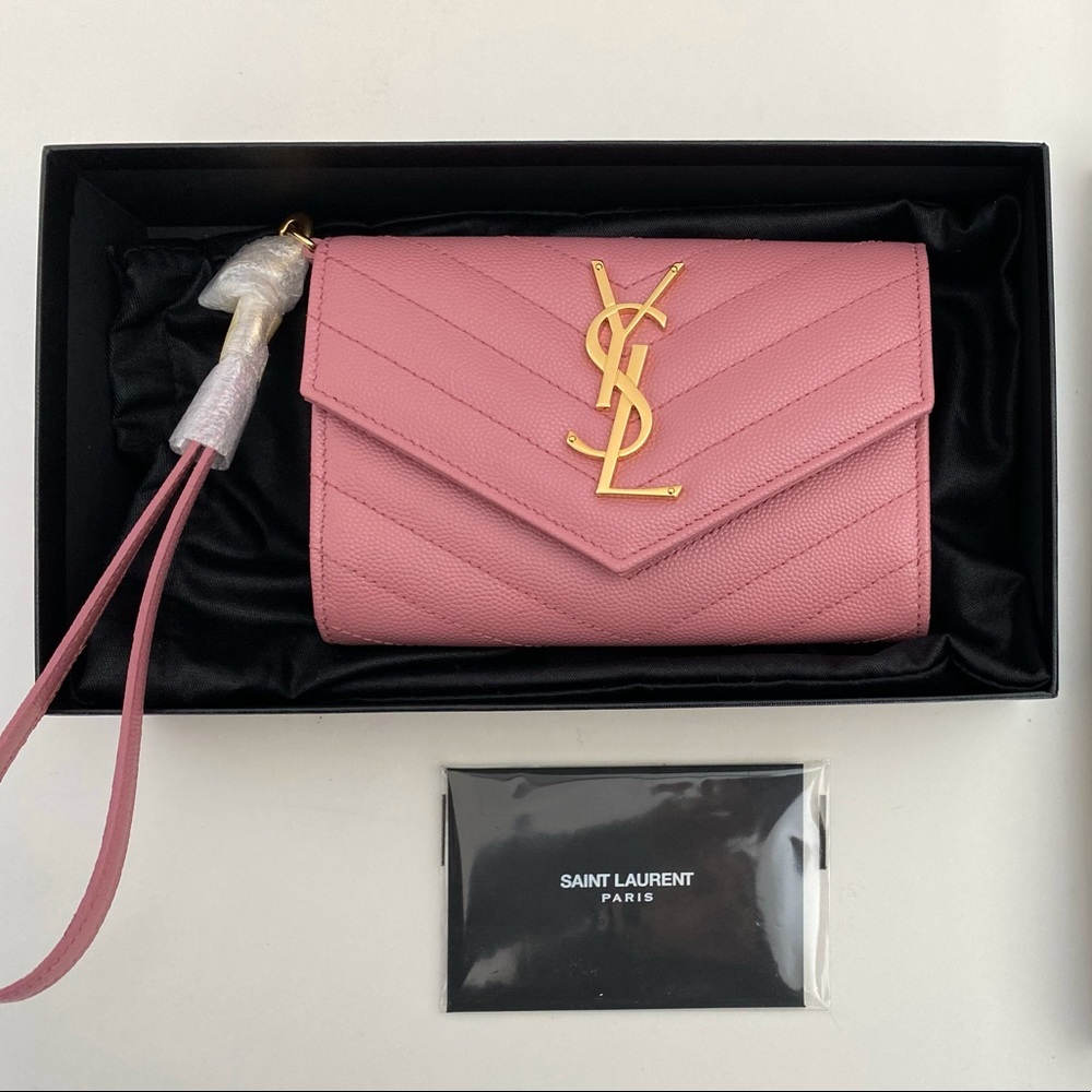 Saint Laurent Monogram Grain De Poudre Wallet/Clutch in Dark Rose